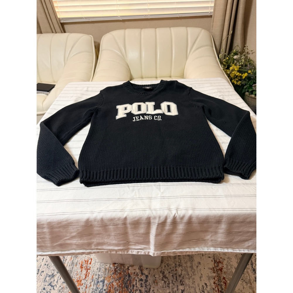 Vintage Women's Polo Jeans Co Ralph Lauren Black Cotton Knit Sweater